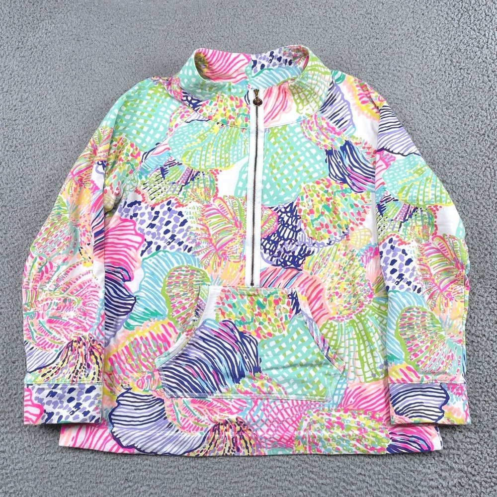 Lilly Pulitzer Pullover Women XL Multi Color Skipper Half Zip Tropical Shells